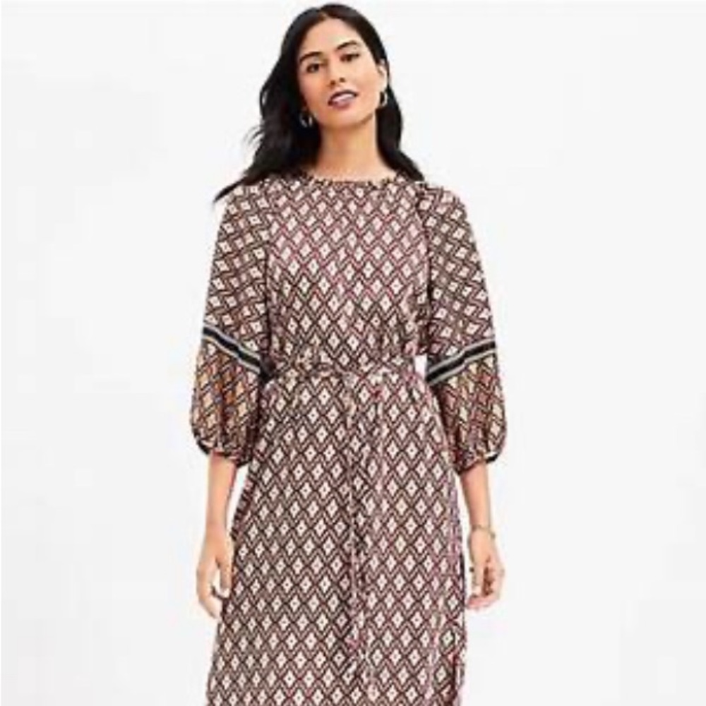 NWT Loft Foulard Puff Sleeve Midi Dress
